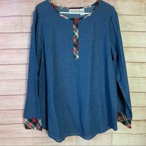 Country‎ Store Denim Plaid Blouse Large